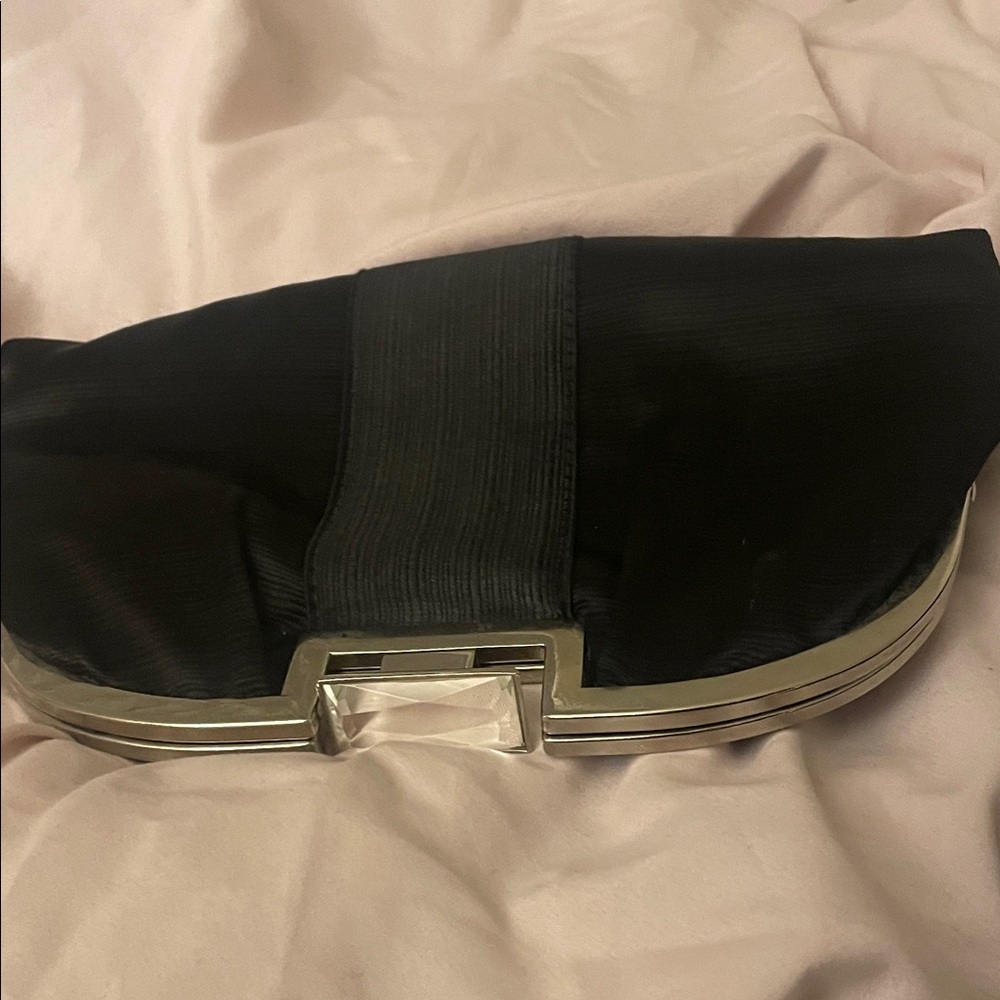 Elegant Black Clutch with Silver Trim